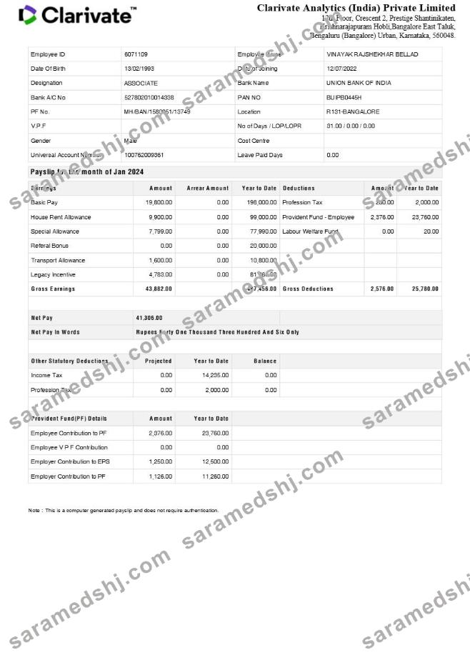 Clarivate Analytics India payslip template in Word and PDF formats.pdf, 1